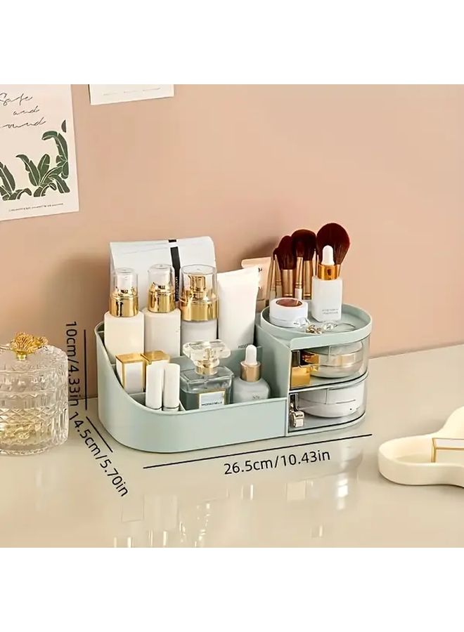 1pc Large Capacity Cosmetics Storage Box With Transparent White Drawer Plastic Countertop Cosmetic Storage Organizer Multifunctional Care And Lipstick Holder Lightweight For Dressing Table Bathroom Desktop - Image 3
