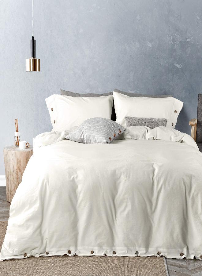 JELLYMONI Washed Cotton Duvet Cover - Off White, Twin Size 68x90 Inches, 2-Piece Bedding Set with Button Closure, Includes 1 Duvet Cover & 1 Pillowcase (Comforter Not Included) - Image 3