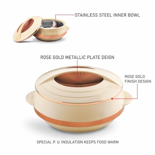 Asian Olympic Inner Steel Casserole (800 ml, 1200 ml)| BPA-Free| Keeps Food Hot & Fresh | Ideal for Serving, Gifts for Diwali & Housewarming | Airtight | Casserole for Roti | Rose Gold - Image 4