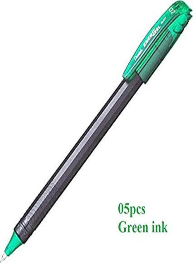 بنتل قلم حبر جاف Pentel EnerGel 0.7 مم | حبر سريع الجفاف لكتابة خالية من التلطخ | قلم حبر جاف خفيف الوزن لتجربة كتابة سلسة | حبر أخضر، عبوة من 5 أقلام (BL417) - Image 3