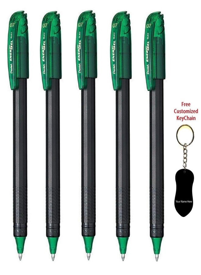 بنتل قلم حبر جاف Pentel EnerGel 0.7 مم | حبر سريع الجفاف لكتابة خالية من التلطخ | قلم حبر جاف خفيف الوزن لتجربة كتابة سلسة | حبر أخضر، عبوة من 5 أقلام (BL417) - Image 5