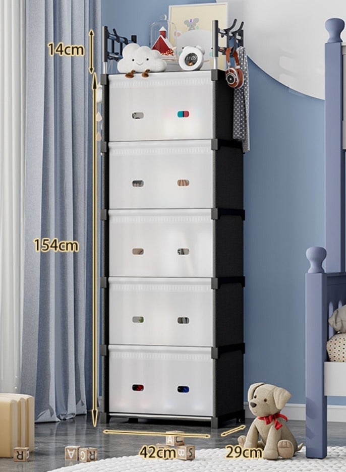 XiuWoo 6-Layer Simple Dustproof Plastic Storage Rack Magazine Bookcase Display Organizer Shelves Book Shelf with Hooks - Image 2