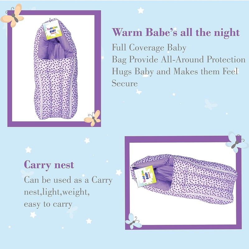 Toddylon Baby Carry Bags 3 in 1 Bed | Wrapper | Newborn Boys Girls | Wearable Blankets | Cotton (0-6 Months) Purple - Image 2