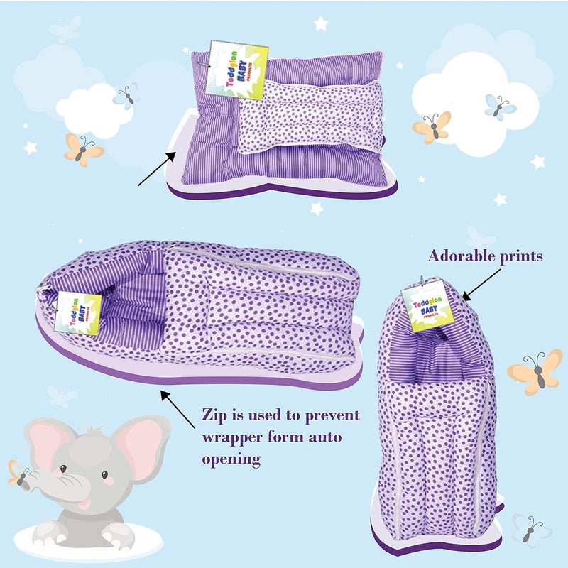 Toddylon Baby Carry Bags 3 in 1 Bed | Wrapper | Newborn Boys Girls | Wearable Blankets | Cotton (0-6 Months) Purple - Image 3