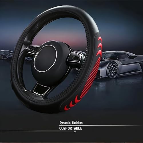 Yangday Leather Steering Wheel Cover for GMC Sierra 1500 2500 3500, 14.5-15 inches Car Steering Wheel Cover with Anti-Slip Massage Particle (Red) - Image 2