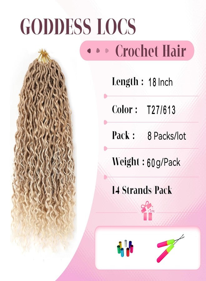 مجموعة شعر كروشيه جديدة من Aipin مكونة من 8 قطع، شعر Goddess Locs بطول 18 بوصة، شعر Boho River Locs Hippie Locs مموج مع شعر مجعد في المنتصف والأطراف، وصلات شعر مضفرة (8 قطع، 18 بوصة، T27/613) - Image 2