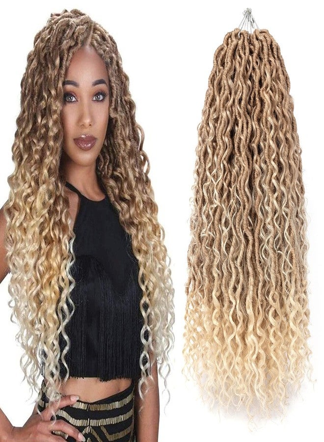 مجموعة شعر كروشيه جديدة من Aipin مكونة من 8 قطع، شعر Goddess Locs بطول 18 بوصة، شعر Boho River Locs Hippie Locs مموج مع شعر مجعد في المنتصف والأطراف، وصلات شعر مضفرة (8 قطع، 18 بوصة، T27/613) - Image 1