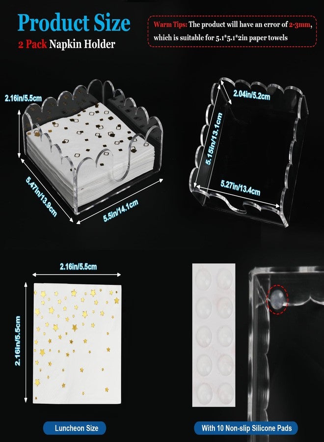 Starry 2 Pack Acrylic Cocktail Napkin Holder Crystal Clear Scalloped Tray for Cocktail,Beverage Napkin Holder Square Rectangle for Dinner, Kitchen, Bathroom, Restaurant, Bar (5.5 x 5.5 Inch) - Image 2