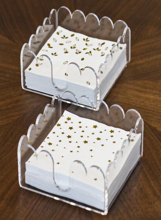 Starry 2 Pack Acrylic Cocktail Napkin Holder Crystal Clear Scalloped Tray for Cocktail,Beverage Napkin Holder Square Rectangle for Dinner, Kitchen, Bathroom, Restaurant, Bar (5.5 x 5.5 Inch) - Image 1