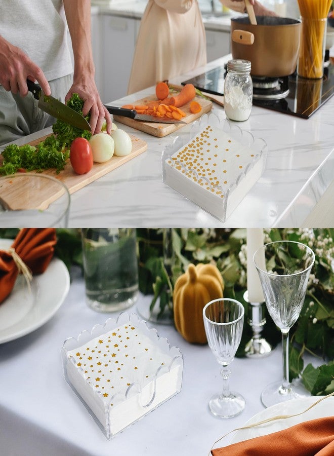 Starry 2 Pack Acrylic Cocktail Napkin Holder Crystal Clear Scalloped Tray for Cocktail,Beverage Napkin Holder Square Rectangle for Dinner, Kitchen, Bathroom, Restaurant, Bar (5.5 x 5.5 Inch) - Image 5