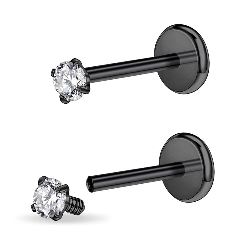PunkTracker 16g/18g Surgical Steel Internal Thread CZ Stud Piercing Jewelry for Tragus/Nose/Helix/Conch/Medusa/Lip/Labret - Helix Tragus Cartilage Earring for Women Men 2PCS - Image 1