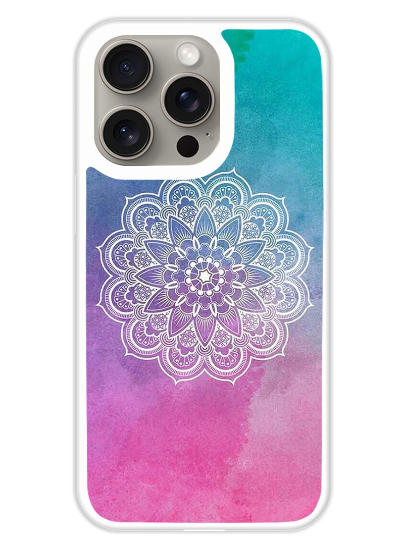 Theodor Protective Case Cover For APPLE IPHONE 15 Pro Flower At Center  (White Bumper) - Image 1