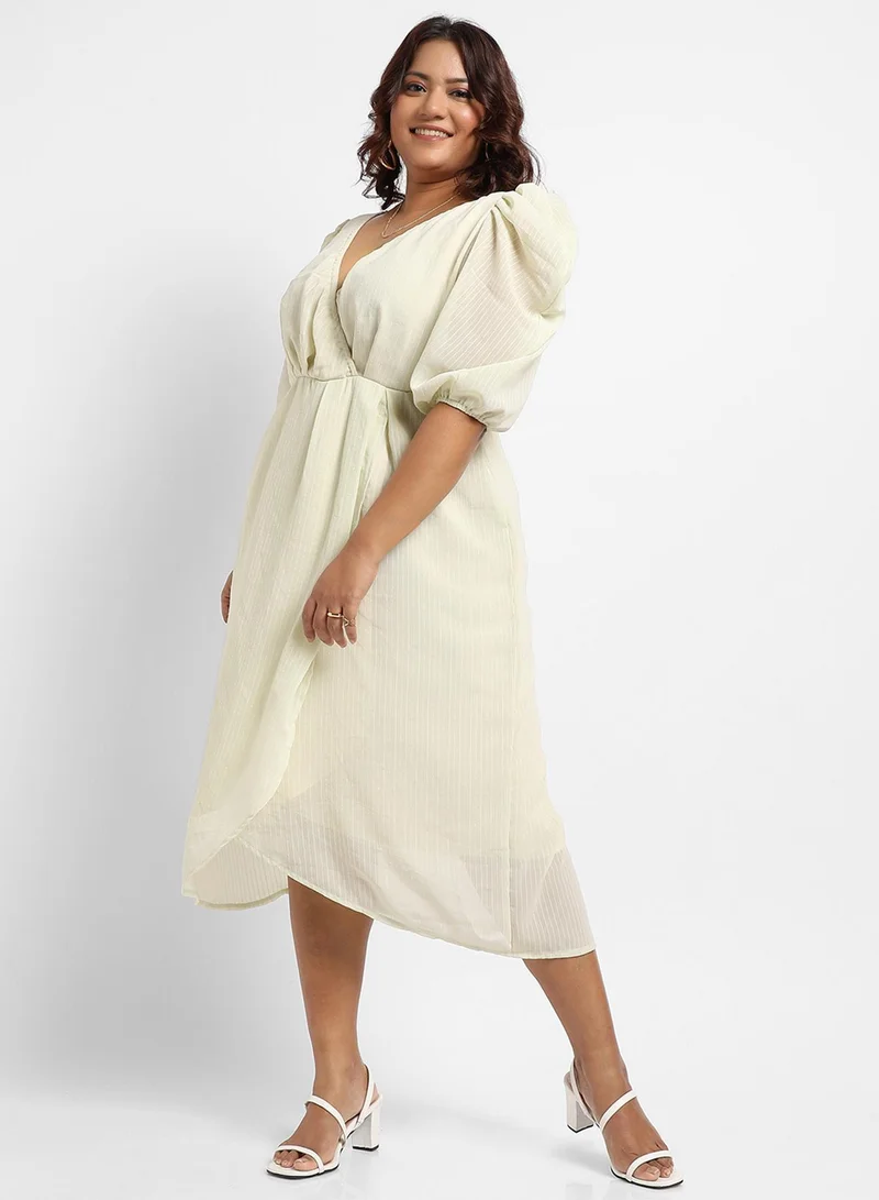 Instafab Plus Puff Sleeve Midi Dress