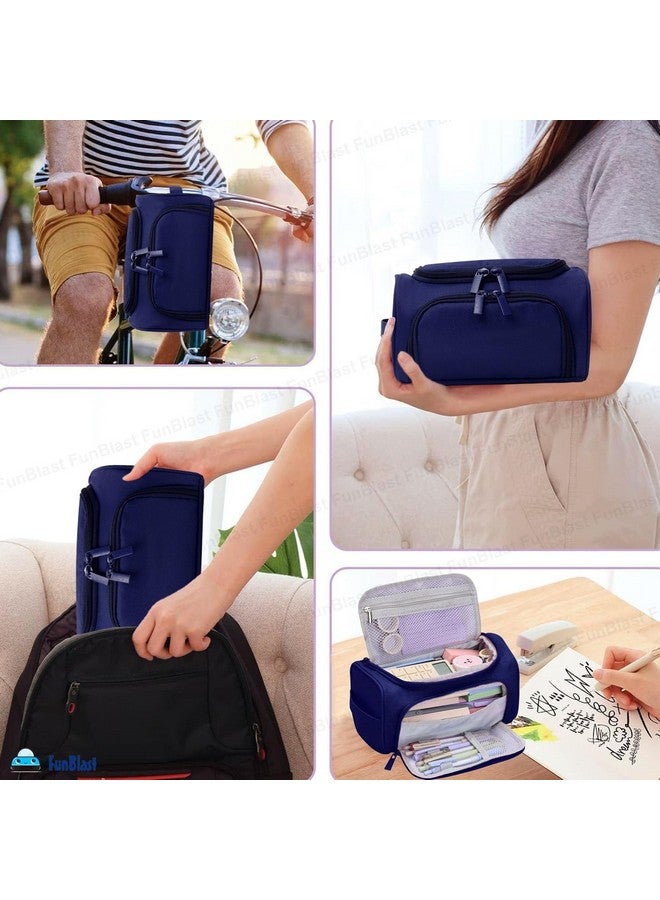 FunBlast Large Capacity Pencil Case, Multipurpose Zipper Portable Pencil Pouch Case, Aesthetic Pouch for Girls, Kawaii Pencil Case, Cute Pouches for Girls, Stationary Organizer Kit (NavyBlue) - Image 2