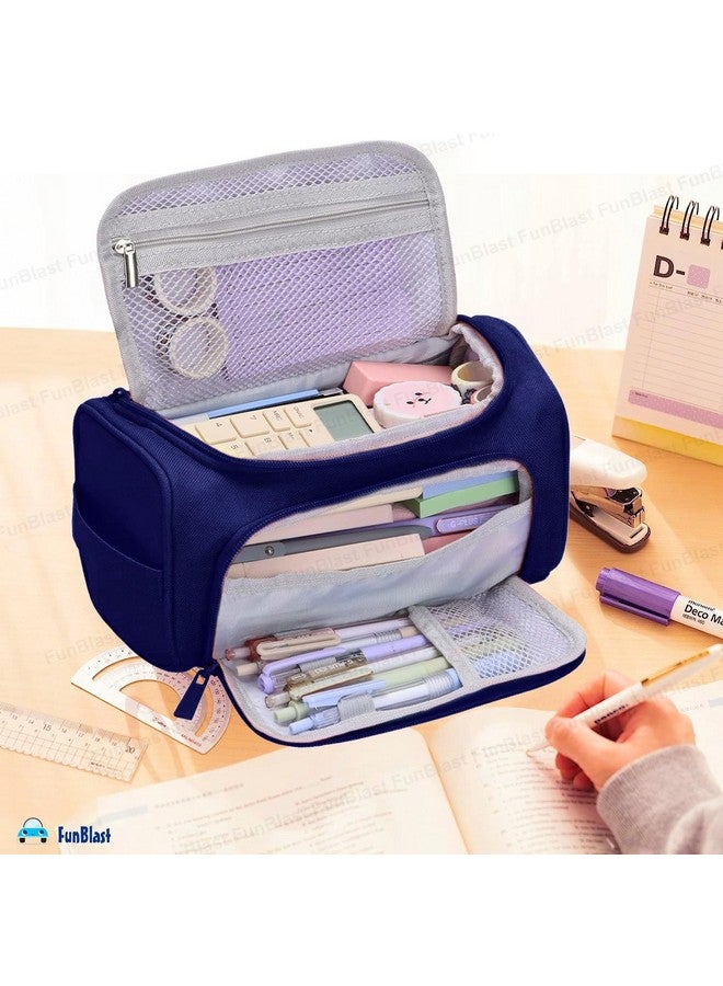 FunBlast Large Capacity Pencil Case, Multipurpose Zipper Portable Pencil Pouch Case, Aesthetic Pouch for Girls, Kawaii Pencil Case, Cute Pouches for Girls, Stationary Organizer Kit (NavyBlue) - Image 4