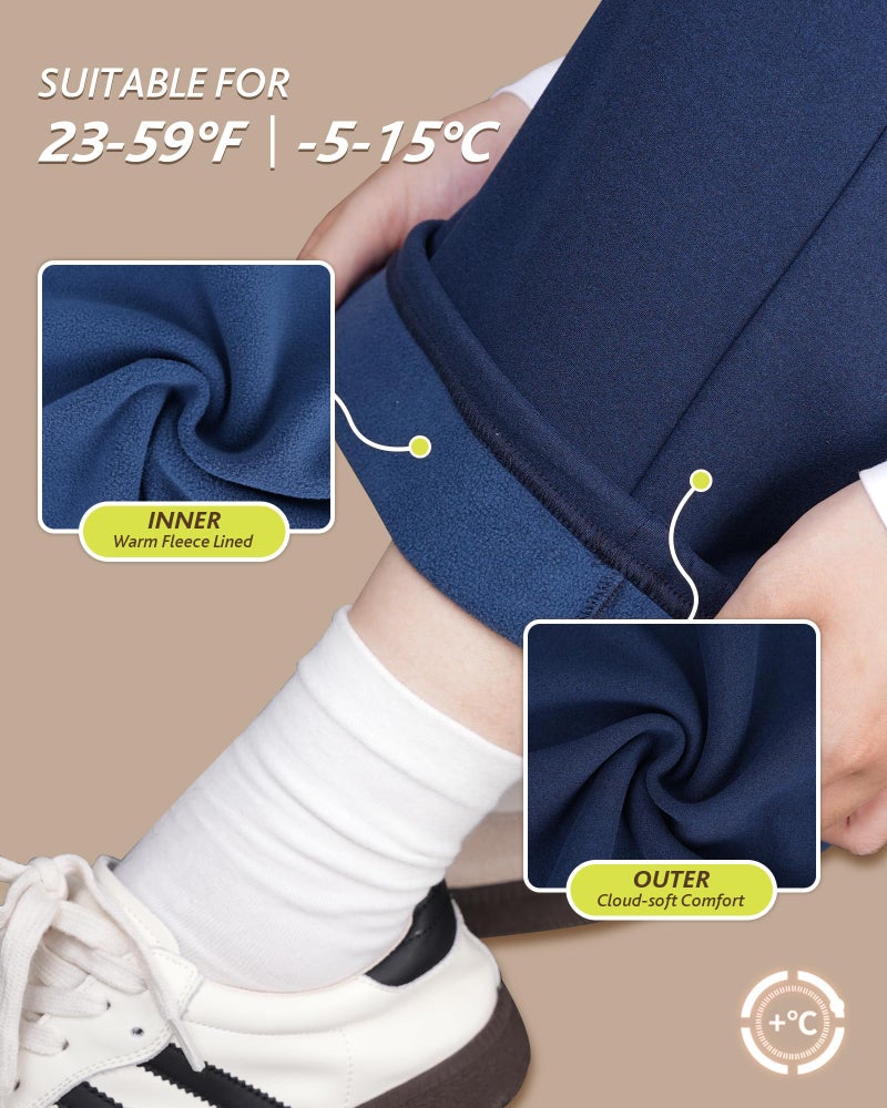 CAMPSNAIL Womens Fleece Lined Sweatpants Wide Leg Winter Warm Thermal Straight Leg Baggy Lounge Sweat Pants with Pockets Navy Blue - Image 3