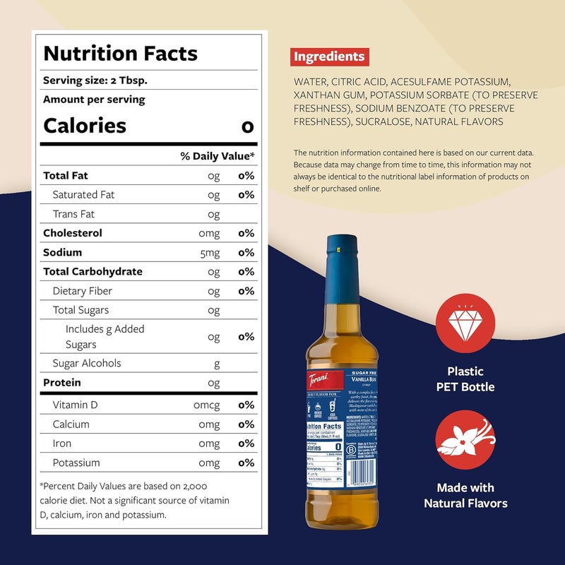 Torani شراب توراني بالفانيليا الخالية من السكر مع مضخة - Image 2