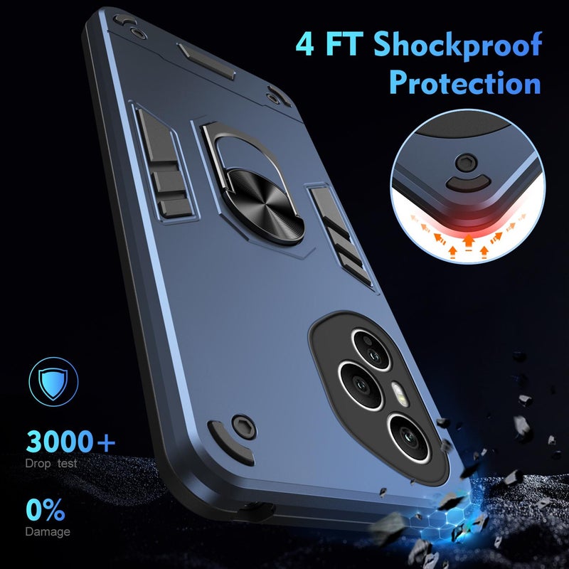 HuHa Case Cover For Honor 400 Pro Global 160.8mm Shockproof Metal Ring Holder Phone Case(Blue) - Image 4