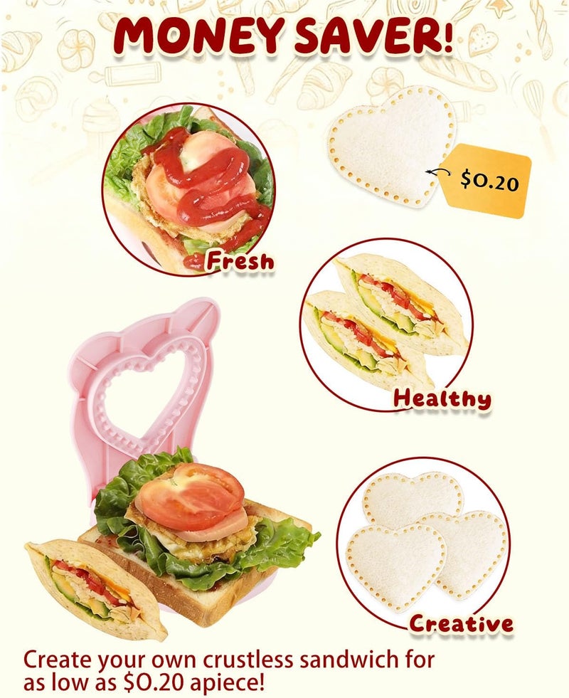 CHICHAUS Fine detail Uncrustable Sandwich Maker,Sandwiches Pocket Circle Shape 3.7Inch Sandwich Cutter and Sealer,Sandwich Cutter for Kids Breakfast and lunchboxes (Heart Pink) Global production standard crafted - Image 5