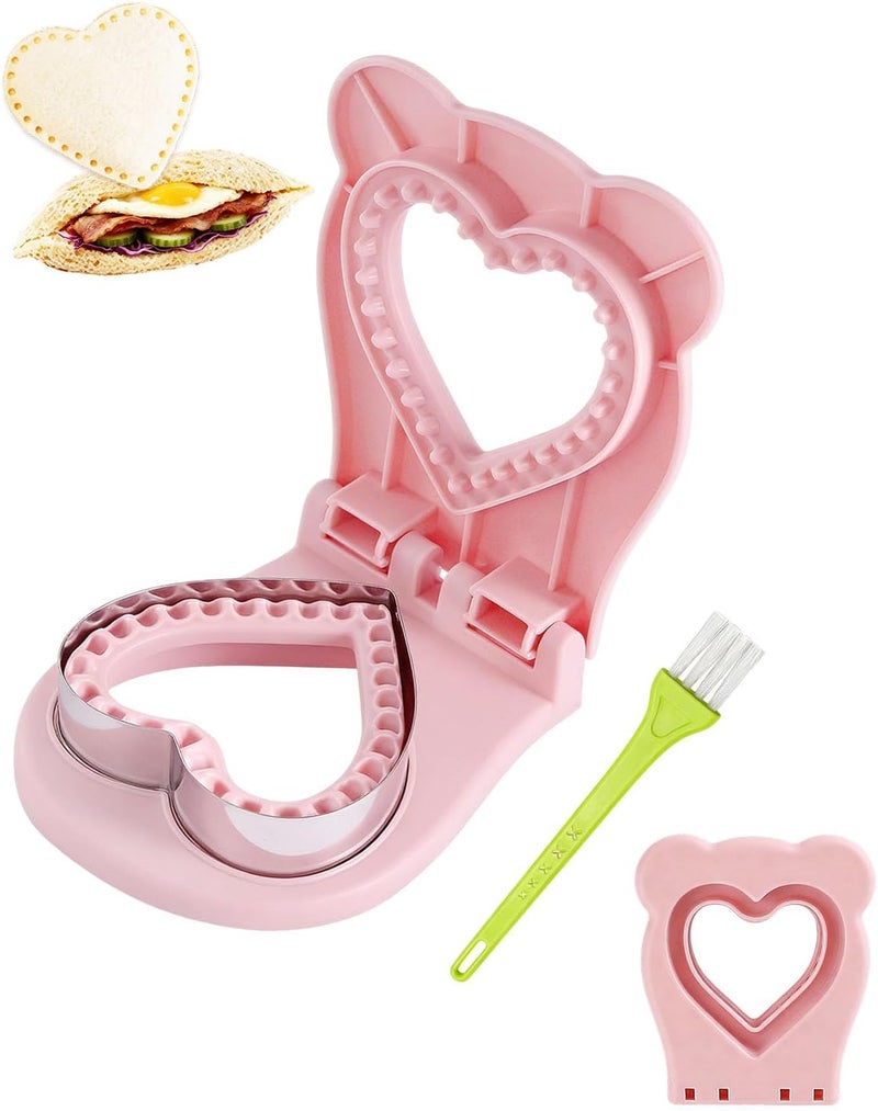 CHICHAUS Fine detail Uncrustable Sandwich Maker,Sandwiches Pocket Circle Shape 3.7Inch Sandwich Cutter and Sealer,Sandwich Cutter for Kids Breakfast and lunchboxes (Heart Pink) Global production standard crafted - Image 1