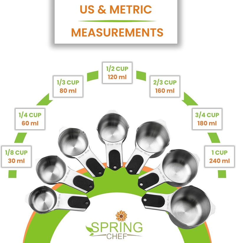 Spring Chef Magnetic Measuring Cups & Spoons Set (Patent Pending), Strong N45 Magnets, Heavy Duty Stainless Steel Fits in Spice Jars for Baking & Cooking, BPA Free, Round Set of 15 with Leveler, Black - Image 3