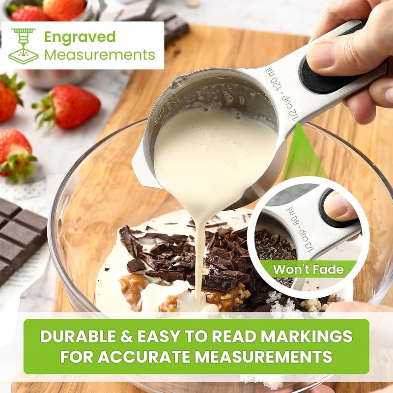 Spring Chef Magnetic Measuring Cups & Spoons Set (Patent Pending), Strong N45 Magnets, Heavy Duty Stainless Steel Fits in Spice Jars for Baking & Cooking, BPA Free, Round Set of 15 with Leveler, Black - Image 5