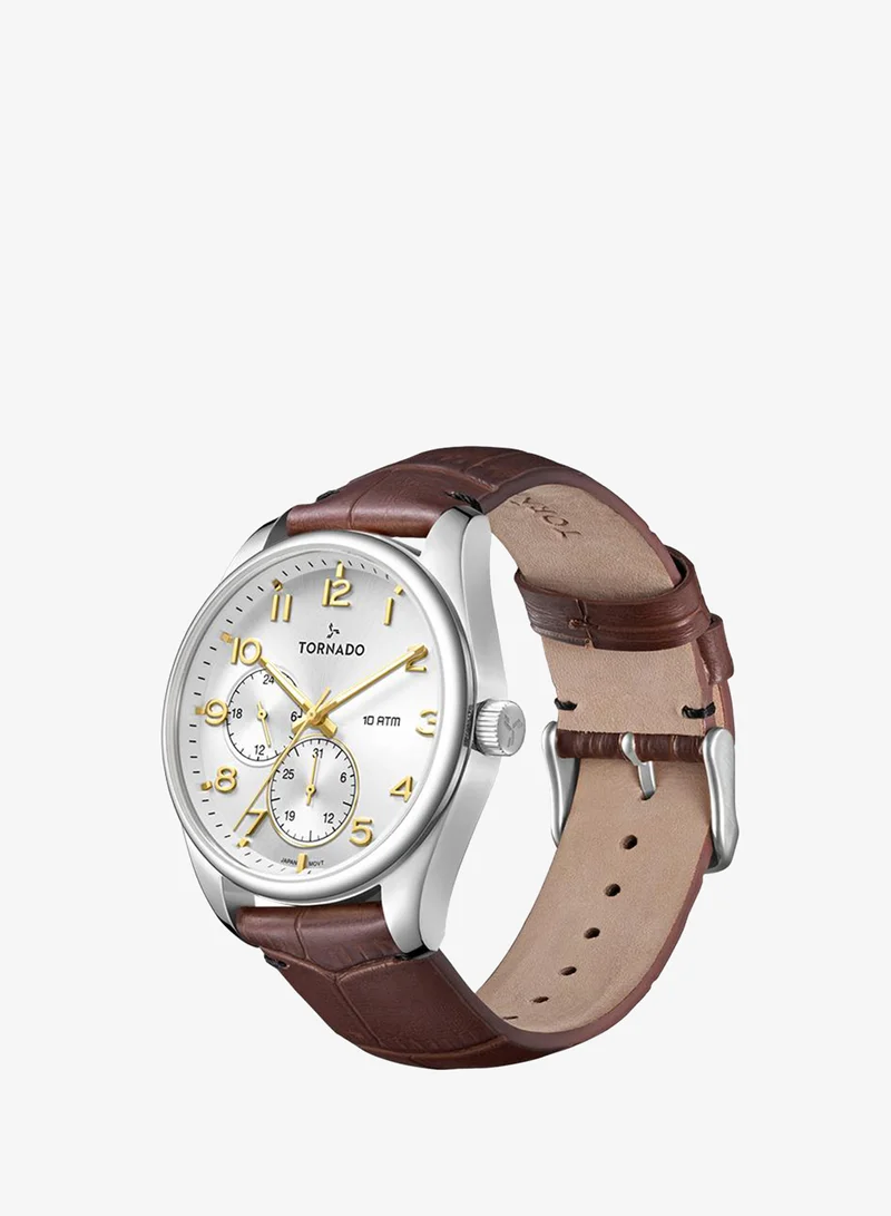 TORNADO Men's Genuine Leather Multi Function Watch T25102-SLDW - 42.5 mm