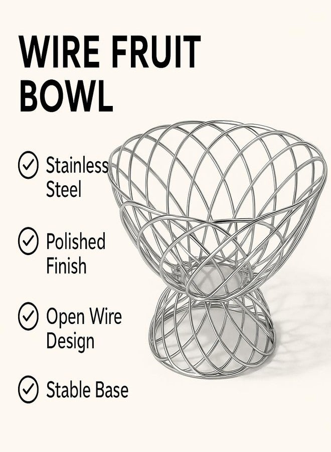 Nooks Modern Stainless Steel Fruit Bowl with Pedestal Base, Open Wire Design, Polished Finish (Medium) - Image 3