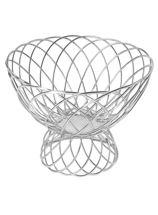 Nooks Modern Stainless Steel Fruit Bowl with Pedestal Base, Open Wire Design, Polished Finish (Medium) - Image 4