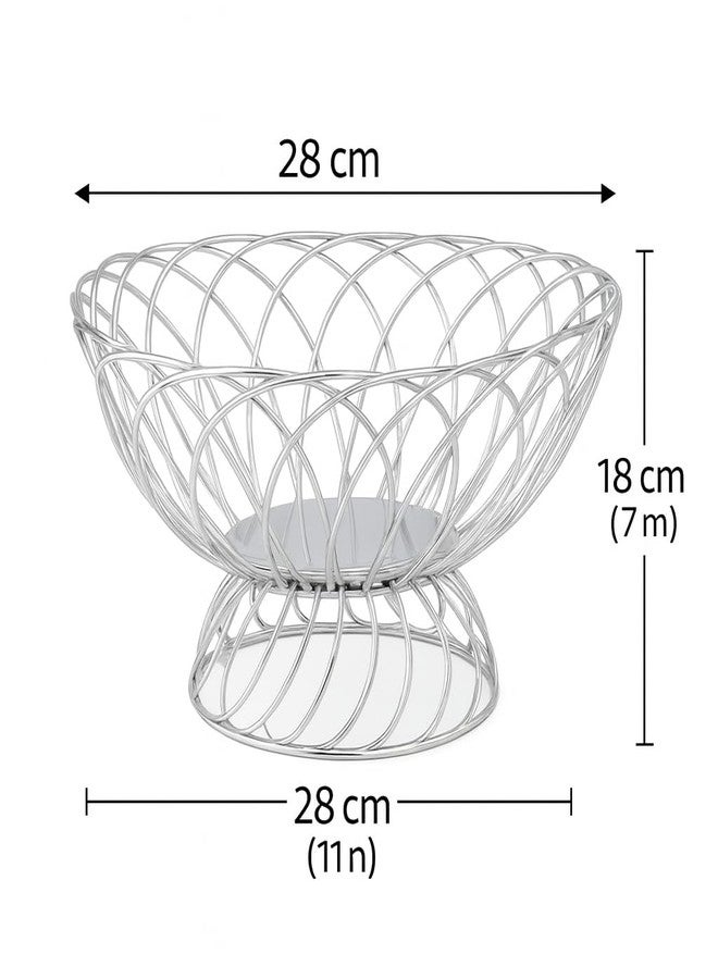 Nooks Modern Stainless Steel Fruit Bowl with Pedestal Base, Open Wire Design, Polished Finish (Medium) - Image 2