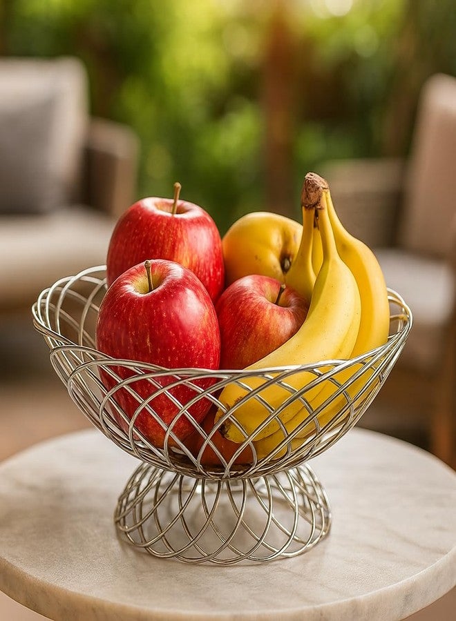 Nooks Modern Stainless Steel Fruit Bowl with Pedestal Base, Open Wire Design, Polished Finish (Medium) - Image 1