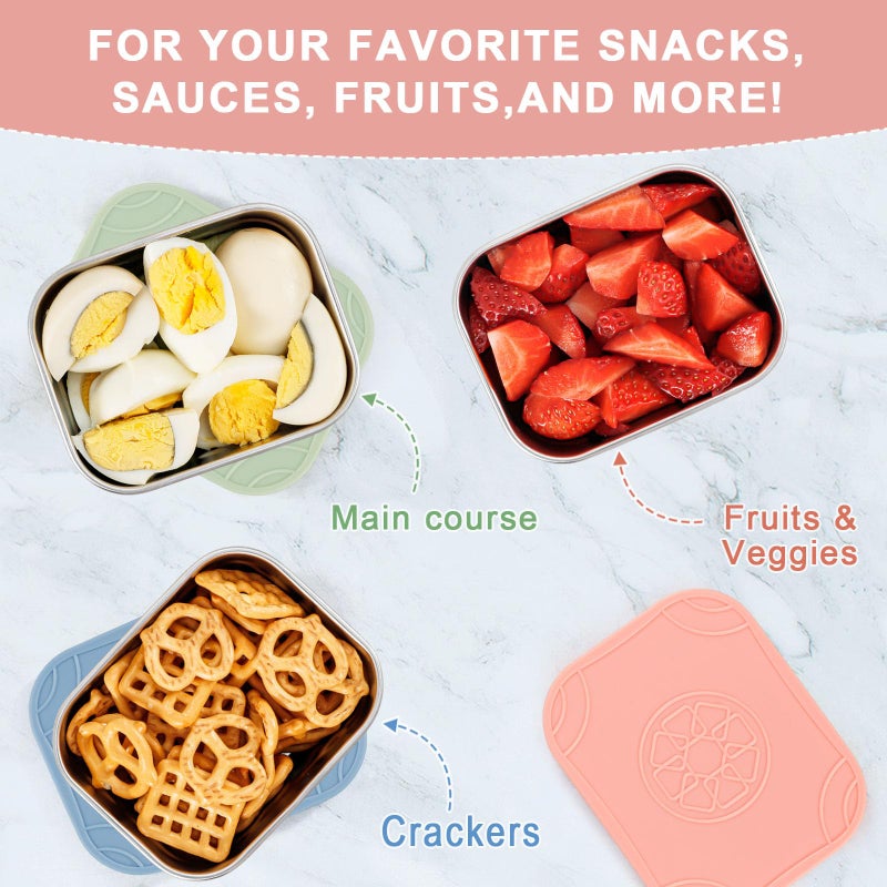 Caperci 3-Pack Stainless Steel Snack Containers with Silicone Lids - 10oz Reusable Small Food Storage Containers for Snacks & Deli Foods, Leak-Proof, Easy Open & BPA-Free (290ML) - Image 3