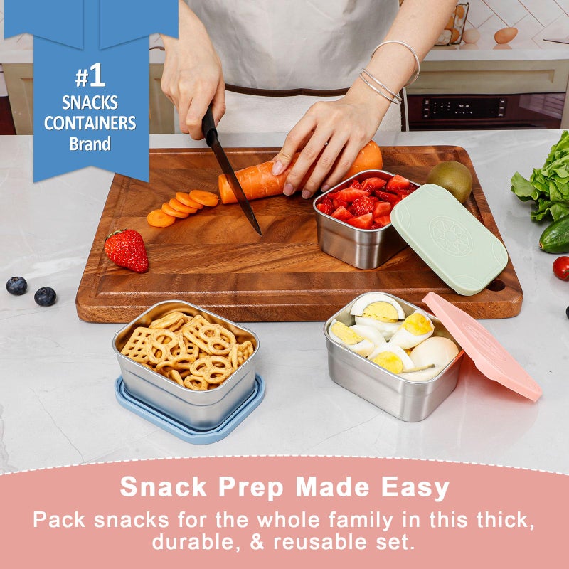 Caperci 3-Pack Stainless Steel Snack Containers with Silicone Lids - 10oz Reusable Small Food Storage Containers for Snacks & Deli Foods, Leak-Proof, Easy Open & BPA-Free (290ML) - Image 2