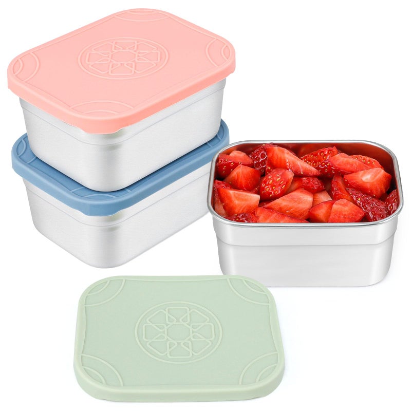Caperci 3-Pack Stainless Steel Snack Containers with Silicone Lids - 10oz Reusable Small Food Storage Containers for Snacks & Deli Foods, Leak-Proof, Easy Open & BPA-Free (290ML) - Image 1