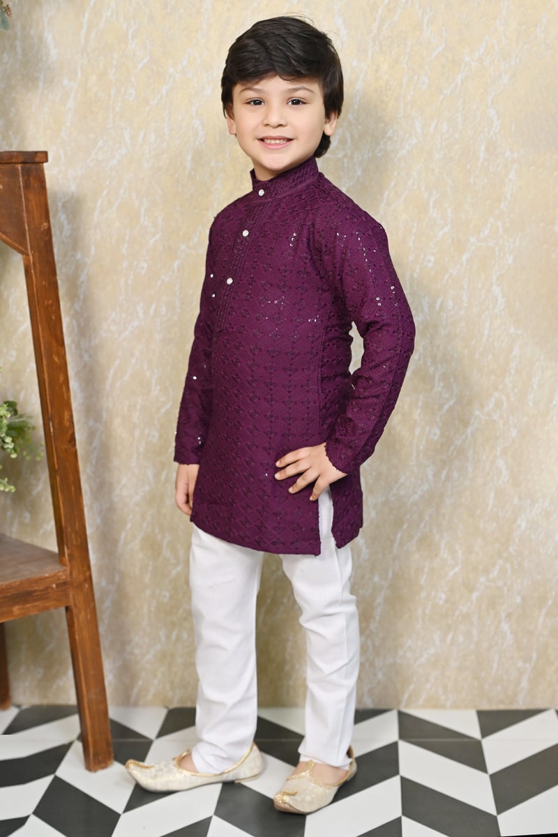 BT DEZINES Wine Kurta Pyjama Set For Boys - Image 3