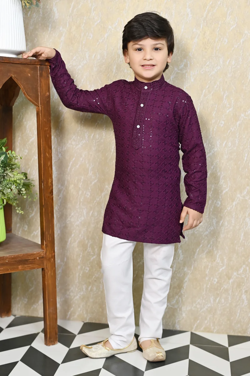 BT DEZINES Wine Kurta Pyjama Set For Boys
