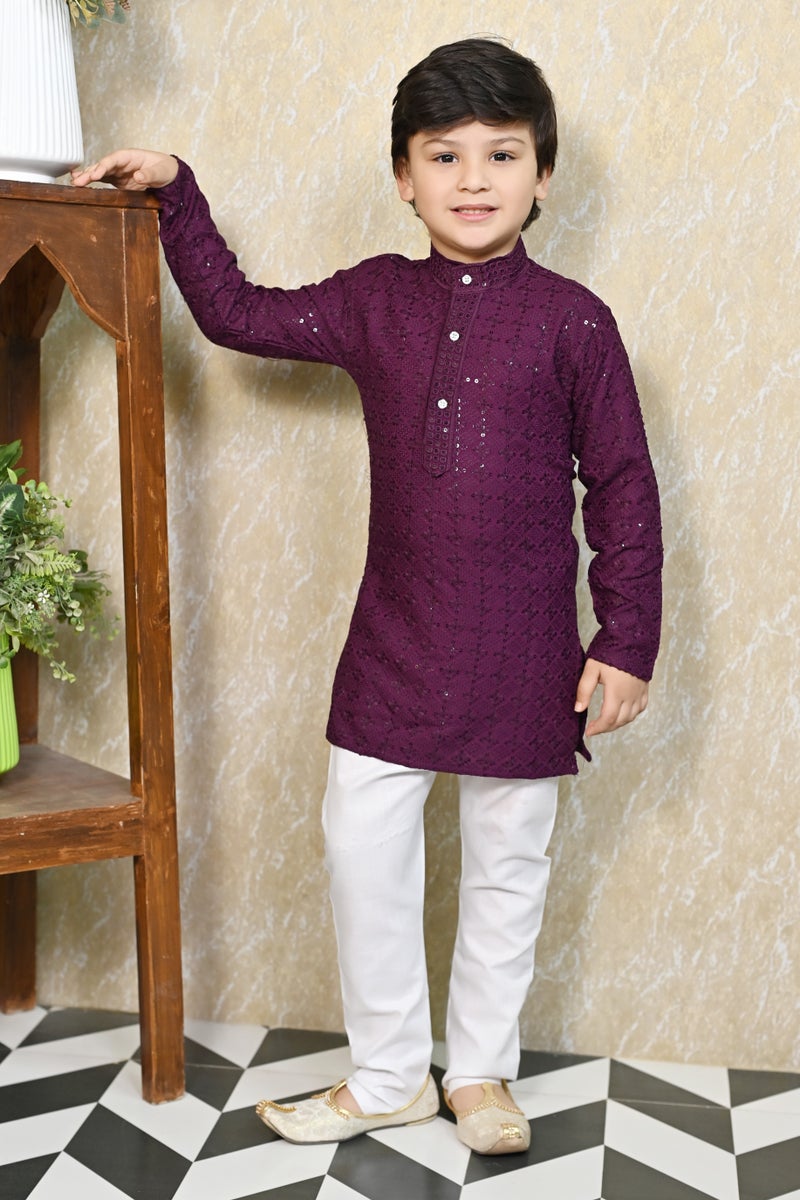 BT DEZINES Wine Kurta Pyjama Set For Boys - Image 1
