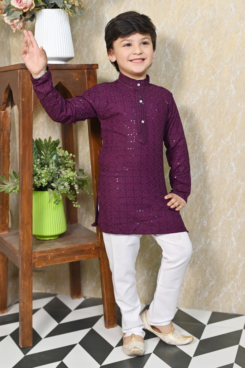 BT DEZINES Wine Kurta Pyjama Set For Boys - Image 4