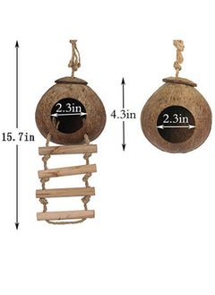 Hamiledyi Coconut Bird Nest Hut Coconut Hide With Ladder Natural Coconut Fiber Hanging Birdhouse Cage Coconut Bird Shell Breeding Nest Pet Cage Habitats Decor For Parrot Parakeet Lovebird Finch Canary  - Image 2
