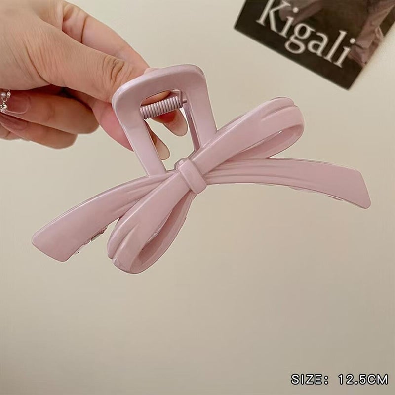 Generic Chic Ribbon Butterfly Large Hair Claw Clip Lotus root pink-12.5cm 