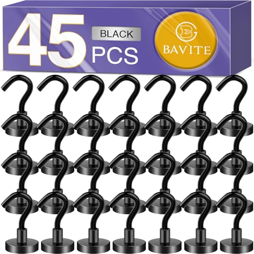 E BAVITE Magnetic Hooks, Strong Magnet Cruise Hook for Hanging, Grill, Towel, Home, Kitchen, Workplace, Office and Garage - 45 Pack（Black） - Image 1