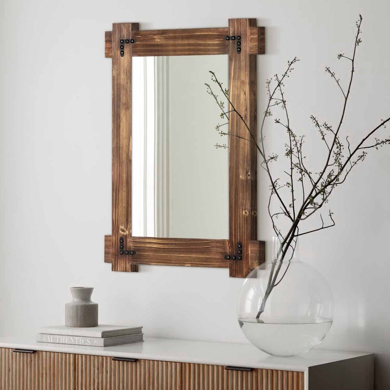 MeMoreCool Rustic Wooden Framed Wall Mirror Farmhouse Decorative Vanity Mirror Wall Mounted Rectangular Mirror for Bathroom Bedroom or Living Room 40x28 Inches