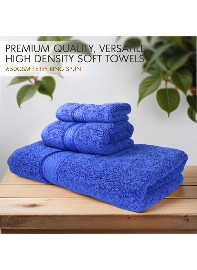Hotel Linen Klub Hotel Linen Klub LUXURY PACK of 3  Bathroom Towel Sets -100% Cotton 650 GSM Terry Dobby Border Ring Spun -Super Soft ,Quick Dry,Highly Absorbent,Bath Towel,Hand Towel and Face Towel,Royal Blue  - Image 2