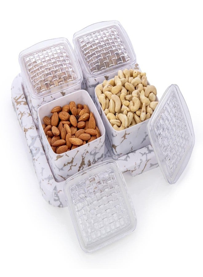 SORATH Marble Finish Dual Compartment Dry Fruit Storage Box with Transparent Lid – Multipurpose Kitchen Organizer for Snacks, Nuts & Sweets (4, White, Square) - Image 1