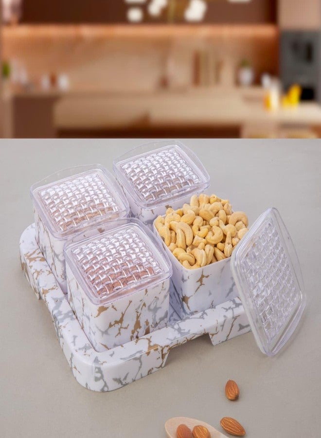 SORATH Marble Finish Dual Compartment Dry Fruit Storage Box with Transparent Lid – Multipurpose Kitchen Organizer for Snacks, Nuts & Sweets (4, White, Square) - Image 3
