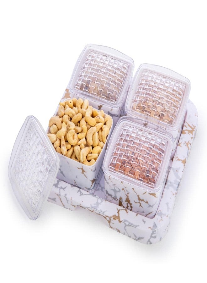 SORATH Marble Finish Dual Compartment Dry Fruit Storage Box with Transparent Lid – Multipurpose Kitchen Organizer for Snacks, Nuts & Sweets (4, White, Square) - Image 2
