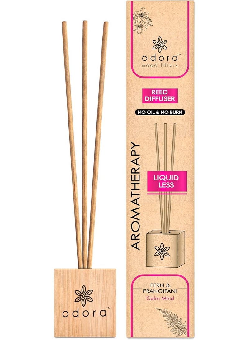 Odora Liquidless Reed Diffuser - Fern and Frangipani, Infused with Essential Oils, Long Lasting Fragrance Lasts Upto 30 Days, No Burn No Oil, Biodegradable, Room Freshener for Home, 6 Wooden Reeds - Image 1