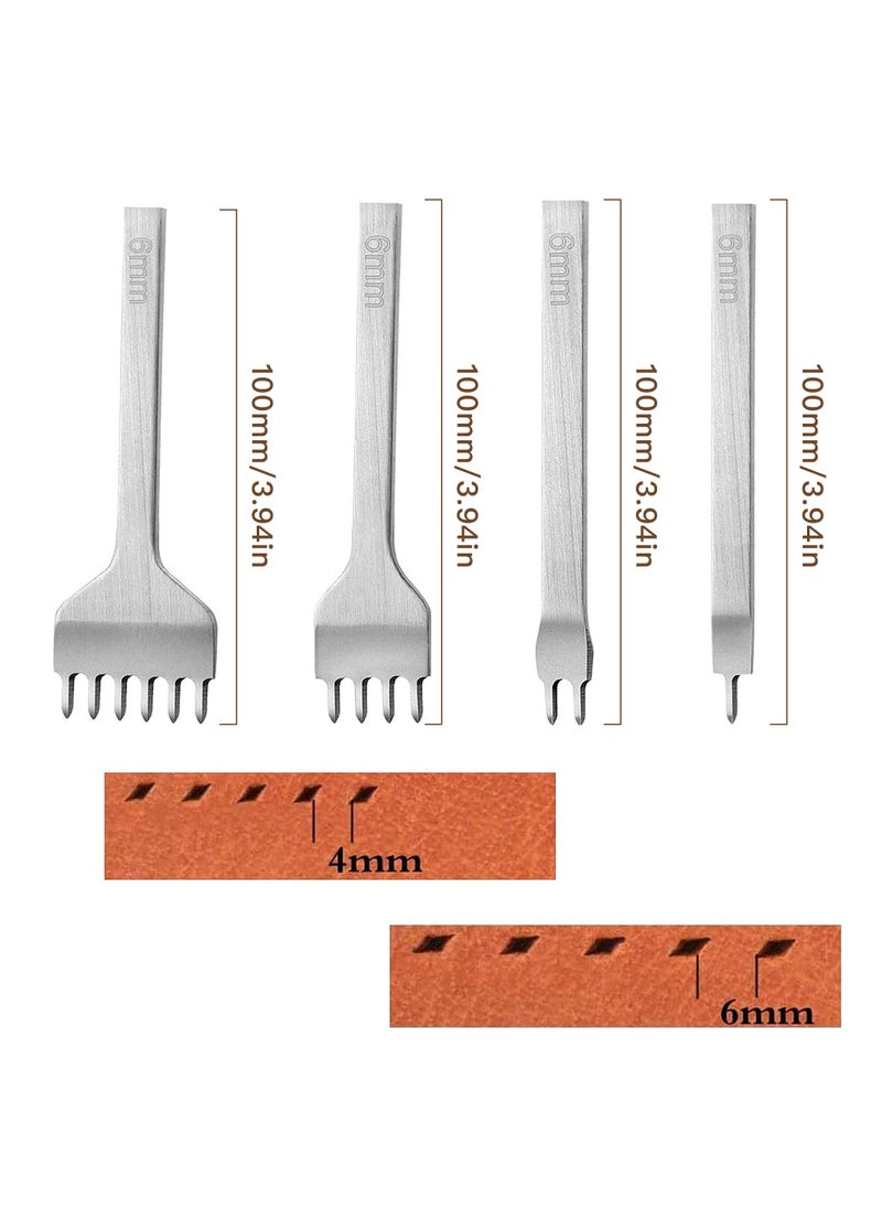 Akamino Akamino 8 Pieces Leather Chisel Set - 4mm 1/2/4/6 Prong and 6mm 1/2/4/6 Prong Leather Craft Kits Metal DIY Diamond Lacing Stitching Leather Hole Tooth Punches for Craft Supplies  - Image 2