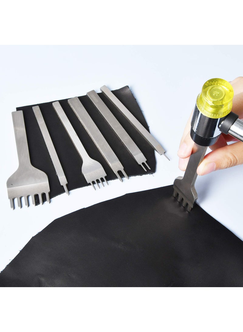 Akamino Akamino 8 Pieces Leather Chisel Set - 4mm 1/2/4/6 Prong and 6mm 1/2/4/6 Prong Leather Craft Kits Metal DIY Diamond Lacing Stitching Leather Hole Tooth Punches for Craft Supplies  - Image 3