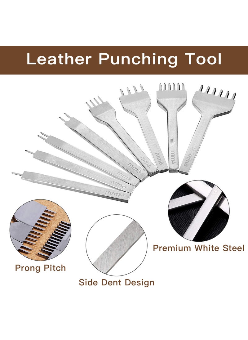 Akamino Akamino 8 Pieces Leather Chisel Set - 4mm 1/2/4/6 Prong and 6mm 1/2/4/6 Prong Leather Craft Kits Metal DIY Diamond Lacing Stitching Leather Hole Tooth Punches for Craft Supplies  - Image 4
